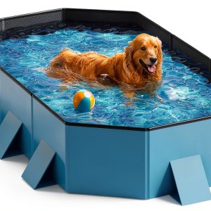 Peteast Dog Pool Blue PVC Foldable Pet Bath Tub-0