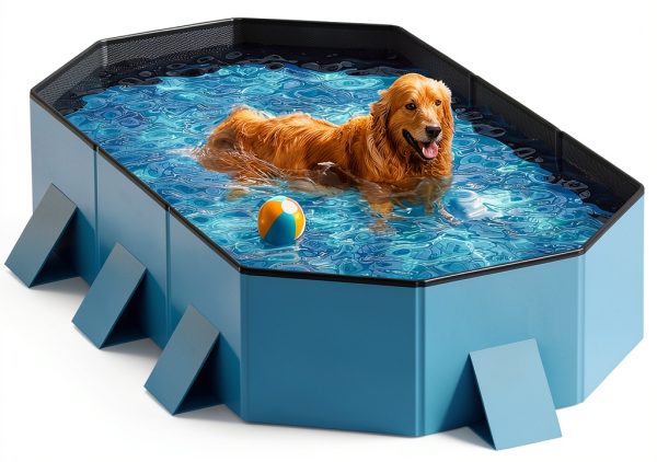 Peteast Dog Pool Blue PVC Foldable Pet Bath Tub-0