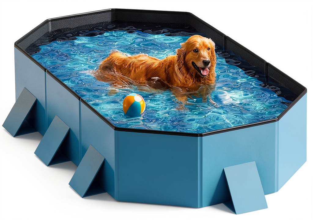 Peteast Dog Pool set up in a backyard with a dog playing inside