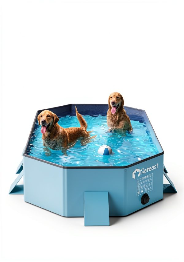 Peteast Dog Pool Blue PVC Foldable Pet Bath Tub-1