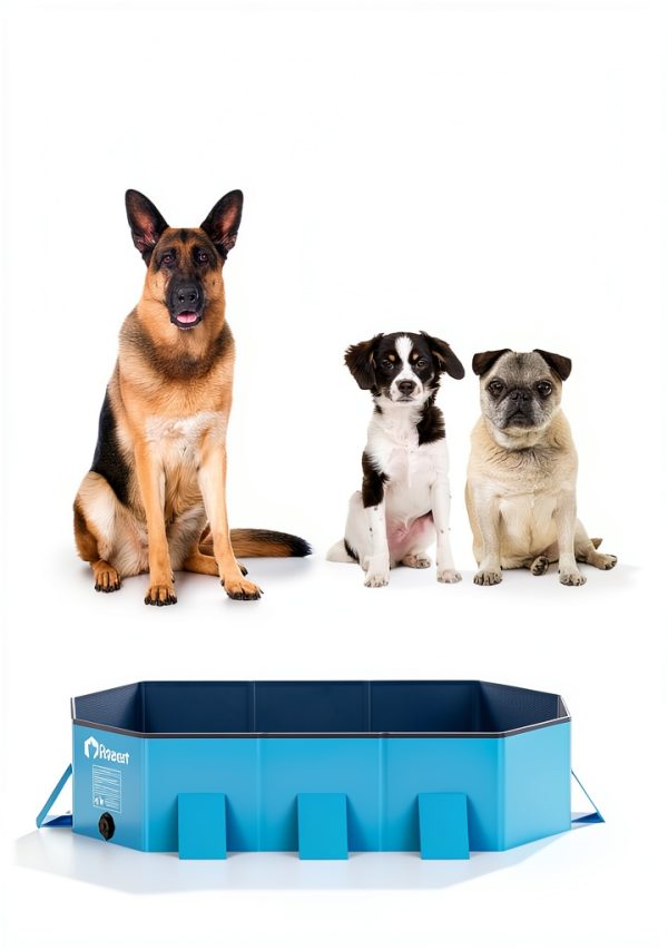 Peteast Dog Pool Blue PVC Foldable Pet Bath Tub-6