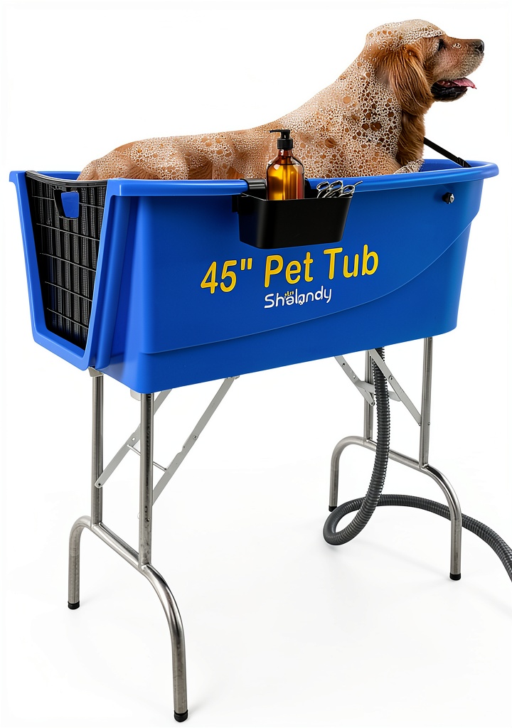 JOY PET SUPPLIES dog bathtub set up in a backyard with accessories