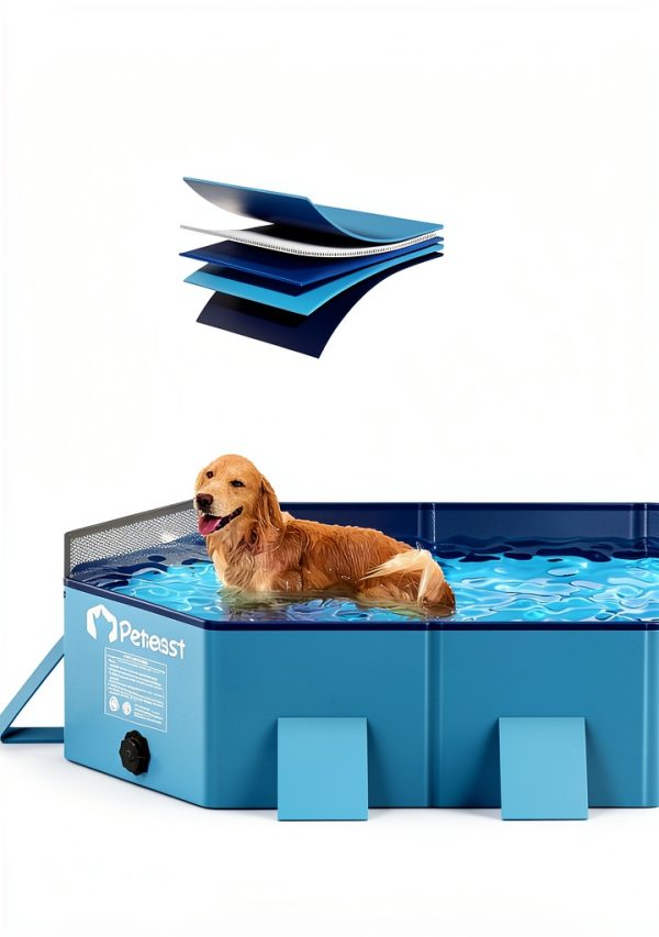 Peteast Dog Pool Blue PVC Foldable Pet Bath Tub-2