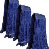 KLEEN HANDLER Blended Loop End Heavy Duty Mop Head Replacement, Wet Mop Refills for Industrial and Commercial Use, Dark Blue, 32 Oz (3-Pack)-0