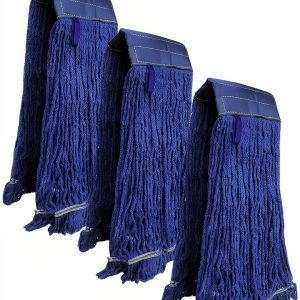 KLEEN HANDLER Blended Loop End Heavy Duty Mop Head Replacement, Wet Mop Refills for Industrial and Commercial Use, Dark Blue, 32 Oz (3-Pack)-0