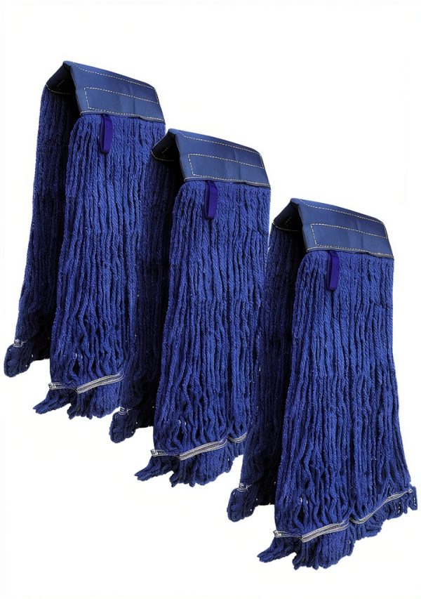 KLEEN HANDLER Blended Loop End Heavy Duty Mop Head Replacement, Wet Mop Refills for Industrial and Commercial Use, Dark Blue, 32 Oz (3-Pack)-0