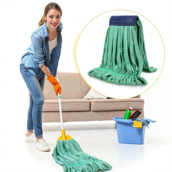 Lallisa 10 Pcs Commercial Mop Head Replacement Green 18oz Microfiber-3